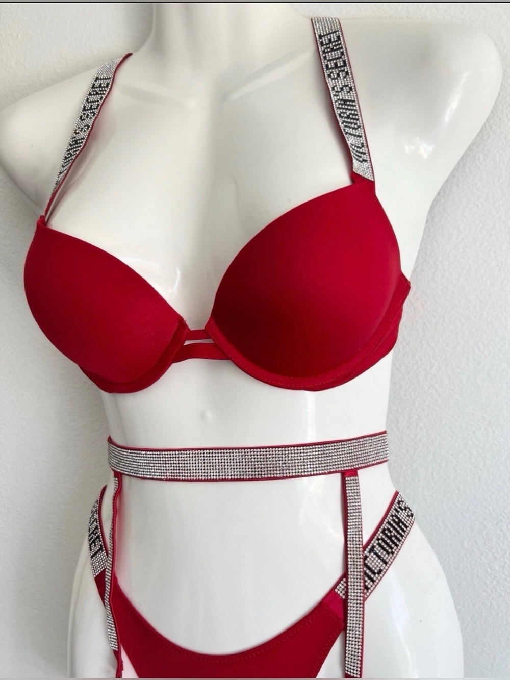 Red Rhinestone Strap Lingerie Set - Picture 4 of 12